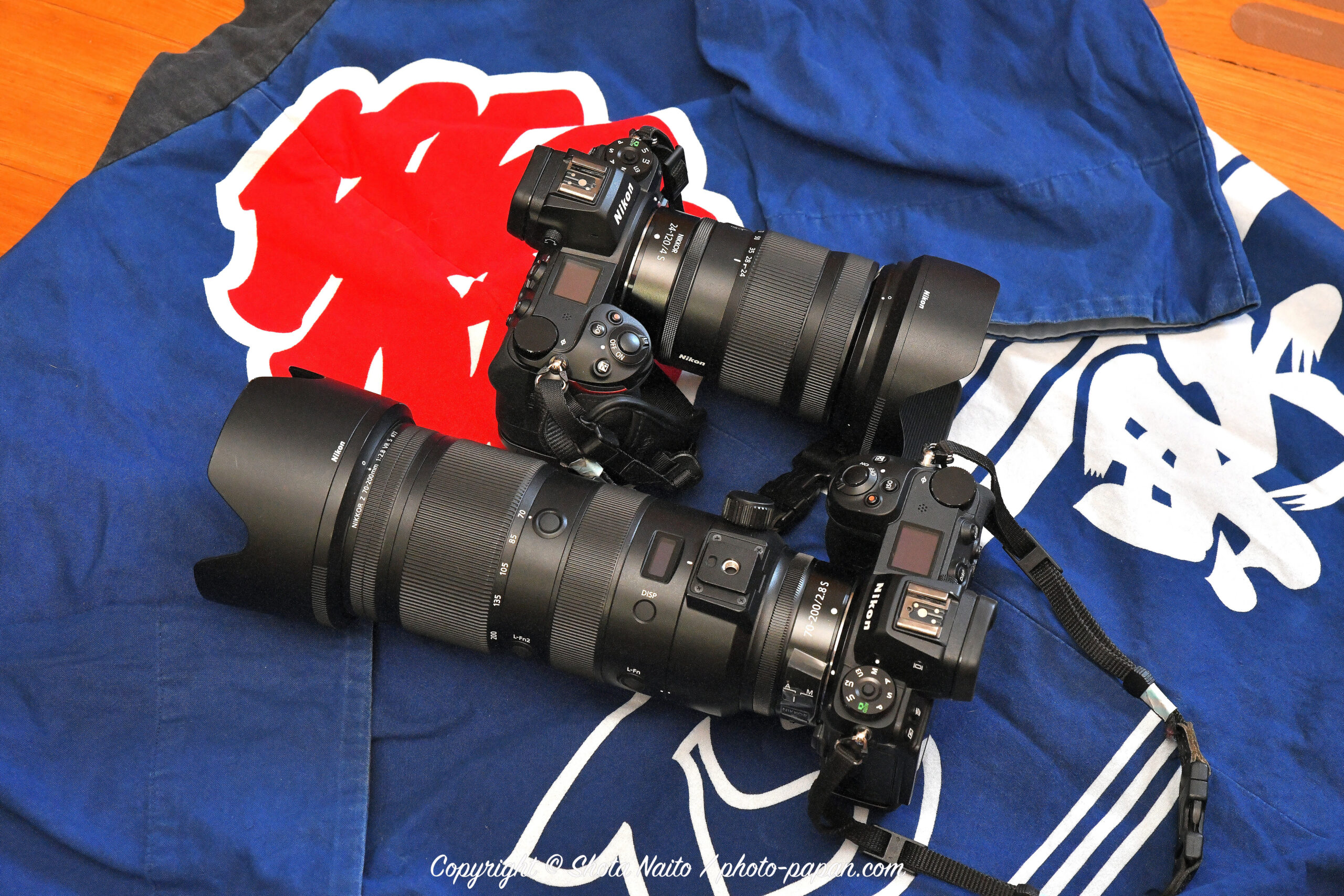 ニコンのミラーレスカメラ Nikon Z6Ⅱ + 標準ズームレンズ 24-120mmと望遠ズームレンズ 70-200mmと、浜松まつりの法被。