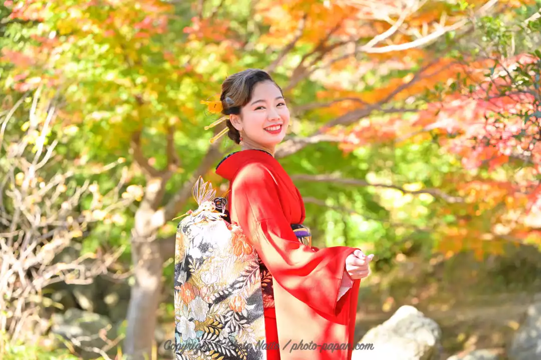 浜松城公園日本庭園にて成人式前撮り写真