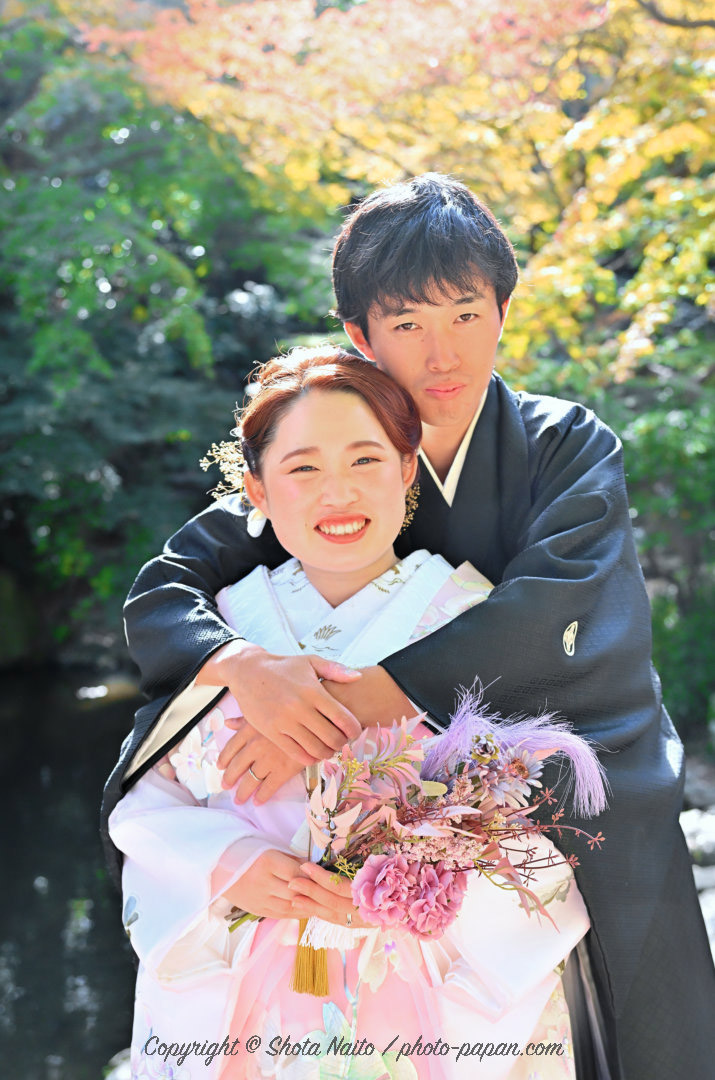 浜松城公園日本庭園にて、和装の結婚式前撮り